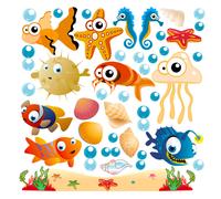 Pesce palla medusa fondale marino adesivi murali cameretta wal sticker 30 PZ.