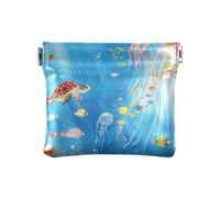 Pesce Tartaruga Cartoon Sea Animal PU Cuoio Piccolo Moneta Comodo Cambiamento Borsa con Chiusura per Signora, pesce tartaruga Cartoon animale marino, 1 size, Stampa artistica