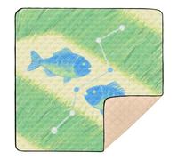 Pesci blu verde disegno grande robusto tappetino da gioco per bambini per interni ed esterni, lavabile, tappetino da gioco per bambini, 127 x 127 cm