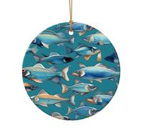 Pesci dell'oceano che stampano l'ornamento circolare dell'albero di Natale che appende la decorazione di natale
