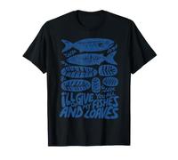 Pesci e pagnotte Christian Blue Folk Art Maglietta