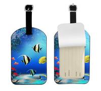 Pesci Piante Tropicali Marine Natura Vita Alghe,Etichette per bagagli in pelle PU, etichette per bagagli resistenti da viaggio, 2 pezzi