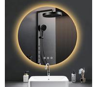 PESENXAN Specchio da bagno con illuminazione, 80 cm, specchio da bagno a LED con luce, anti-appannamento, 3 colori di luce, dimmerabile, interruttore touch, funzione di memoria, rotondo a risparmio