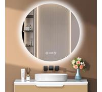 PESENXAN Specchio rotondo con illuminazione 60 cm, specchio LED bagno con luce, orologio, antiappannamento, 3 colori di luce, dimmerabile, interruttore touch, funzione di memoria, rotondo