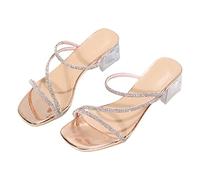 Peso per Le Donne Clear Cuglio di Strass Slipisti Square Sandali a Blocchi a Basso Blocco Aperto Scarpe Abiti estive
