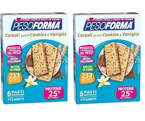 Pesoforma Barrette Cereali Croccanti gusto Cookies e Vaniglia, Pasti sostitutivi dimagranti, Ricco in proteine, 12 x 31 g (Confezione da 2)