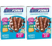 Pesoforma Barrette Cioccolato Cuore Cocco- Pasti sostitutivi dimagranti SOLO 237 Kcal, Ricco in proteine, 6 pasti (Confezione da 2)