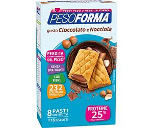 Pesoforma Biscotti al cioccolato e nocciole, pasto proteico sostitutivo, per tornare in forma con gusto, solo 232 calorie, nuovo formato, 16 biscotti, 8 pasti sostitutivi, 528 g