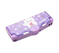 Pesoncarl Astuccio per matite Astuccio multifunzionale di capacità con temperamatite a pulsante Gomma per righello Orsetto viola per feste