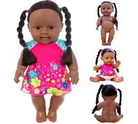 Pesoncarl Bambole Nere, Bambola realistica Africana Americana da 12 Pollici con Vestito, snodo Mobile e Doppia Treccia a Coda di Cavallo Bambola in Pelle Scura per Regali per Bambini Bomboniera