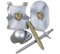 Pesoncarl Costume da cavaliere per bambini 4 pezzi/set Armatura da cavaliere medievale include elmo, scudo, spada e armatura, costumi da vestire per bambini per giochi di ruolo cosplay di Halloween