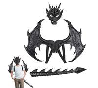 Pesoncarl Costume da drago per bambini Drago Cosplay Dress Up Set Coda di dinosauro con maschera per ragazze dei ragazzi 3 pezzi Bomboniera nera