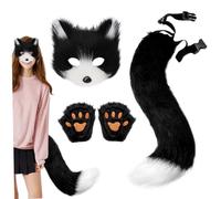 Pesoncarl Costume da Volpe, Maschera e Coda di Volpe. Il Costume da pelosa Include Maschera soffice, Guanti a e Coda, di Halloween di Therian per Feste in, Cosplay.