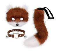 Pesoncarl Maschera Fox Furx Furx con colletto a campana in pelle e soffice coda di Halloween realistici per cosplay a tema