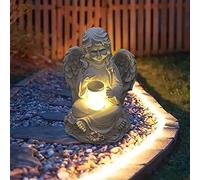 Pesoncarl Ornamenti da Giardino, Statuetta di Fata Angeli con Luce Solare, Figurine di Angeli in Resina da Giardino, Decorazione d'Angelo, Statuetta del Giardino Angelo Custode 14.5x13x19cm