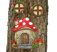 Pesoncarl Set di cabine per Porte Fate di 4 Porte da Giardino faticosa Finestra di Funghi faticosi Ornamenti da Giardino per Decorazioni per Alberi da Giardino, Miniature da Giardino