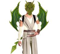 Pesoncarl Set di Draghi di Halloween per Bambini Copertine per Il Viso Coda Costume Cosplay Puntelli per Foto Verde 3 Pezzi Bomboniera