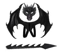 Pesoncarl Set di Draghi di Halloween per Bambini Copertine per Il Viso Coda Costume Cosplay Puntelli per Foto Nero 3 Pezzi Bomboniera