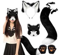 Pesoncarl Therian Gear Costume da Volpe Set Orecchie e Coda di Volpe Finte Zampe di Therian e Maschera per Giochi di Ruolo per Adulti Bambini, Bomboniera Bianco Nero