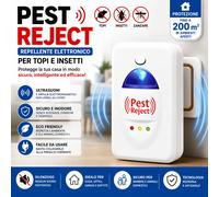Pest Reject - Repellente Elettronico a Ultrasuoni per Topi, Scarafaggi, Formic