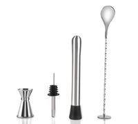 Pestello da Cocktail,Dosatore Cocktail,Set di 4 Accessori da Cocktail Set,Set di 4 Strumenti da Cocktail e Mojito in Acciaio Inox,Bicchierino per Cocktail,Cucchiaio da Cocktail,Misurino Cocktail