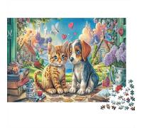 Pet Adventure Puzzle 1000 Pezzi Corgi e Beagle nel Cortile Cartone Riciclato Set Puzzle Rilassamento Anti Stress Decorazione Murale Regalo Anniversario Puzzle 70x50cm