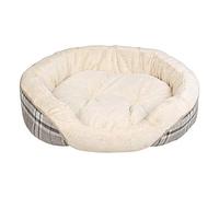 Pet Brands Cuccia rotonda per cani in tartan grigio, taglia media/grande, con caldo peluche e interno reversibile