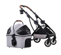 Pet Cat Stroller Foldable Multiple Dog Prams Pushchairs for Small Dogs with Cup Holder, Cat Stroller Dog Pram Buggy Detachable Pet Strollers for Small and Medium Dogs(Light Grey)