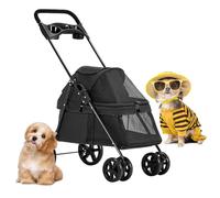 Pet Cat Stroller Travel Carrier Foldable Dog Pram Pushchair with Rain Cover, Dog Strollers for Small Dogs with Cup Holder, Pet Strollers Breathable Dog Prams Pushchairs(Nero)