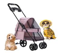 Pet Cat Stroller Travel Carrier Foldable Dog Pram Pushchair with Rain Cover, Dog Strollers for Small Dogs with Cup Holder, Pet Strollers Breathable Dog Prams Pushchairs(Pink)