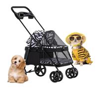 Pet Cat Stroller Travel Carrier Foldable Dog Pram Pushchair with Rain Cover, Dog Strollers for Small Dogs with Cup Holder, Pet Strollers Breathable Dog Prams Pushchairs(Zebra)