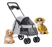 Pet Cat Stroller Travel Carrier Foldable Dog Pram Pushchair with Rain Cover, Dog Strollers for Small Dogs with Cup Holder, Pet Strollers Breathable Dog Prams Pushchairs(Grey a)