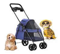 Pet Cat Stroller Travel Carrier Foldable Dog Pram Pushchair with Rain Cover, Dog Strollers for Small Dogs with Cup Holder, Pet Strollers Breathable Dog Prams Pushchairs(Blue)