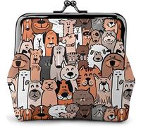 Pet Cats And Dogs Doodle Portamonete in pelle da donna, piccolo astuccio con chiusura a chiusura a scatto Portafoglio con fibbia per regalo ragazza
