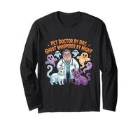 Pet Doctor By Day Ghost Whisperer By Night Halloween Veterinario Maglia a Manica