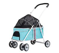 Pet Dog Strollers for Small Dogs, Cat Stroller Zipperless Entry Pet Stroller Pushchair for Small Medium Dogs Within 20kg, Dog Prams Pushchairs with Adjustable Awning(Blue)