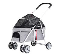 Pet Dog Strollers for Small Dogs, Cat Stroller Zipperless Entry Pet Stroller Pushchair for Small Medium Dogs Within 20kg, Dog Prams Pushchairs with Adjustable Awning(Gray a)