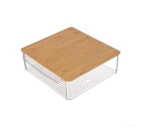 PET Fridge Storage Box with Wood Lid Cutting Board(30 * 30 * 9.8cm) | Integrated wood lid doubles as cutting board, saves counter space, per ideal for cheese and snacks