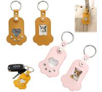 Pet Fur Keychain with Photo, Pet Memorial Keychain for Loss of Dogs and Cat, PU Leather Dog Hair Collector Keychains for Dog Lover Gift