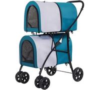 Pet Gear - Passeggino a 4 ruote, doppio strato, a due livelli, leggero, per cani e gatti, ideale per gemelli o animali domestici multipli (grigio)