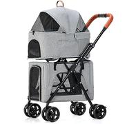 Pet Gear - Passeggino doppio per cani a 4 ruote, passeggino per animali domestici, leggero, per cani e gatti, ideale per gemelli o multipli, trasportino da viaggio traspirante, grigio