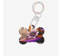 Pet Go Medagliette identificative con fiori di loto nella stanza, medagliette per cani e gatti personalizzate, a forma di osso, in acrilico, bianco, piccole