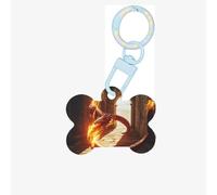 Pet Go Medagliette identificative per cani e gatti personalizzate con fuoco e fiamme, in acrilico a forma di osso, blu cielo, medie