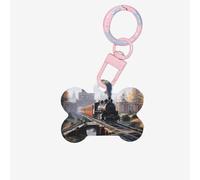 Pet Go Medagliette identificative personalizzate a forma di treno di castagno e medagliette per gatti, in acrilico a forma di osso, rosa chiaro,