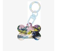Pet Go - Medagliette identificative personalizzate con il leopardo accanto al fiore lilla e medagliette per gatti, in acrilico a forma di osso, colore celeste, piccole