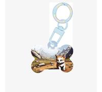 Pet Go - Medagliette identificative personalizzate con il simpatico gatto nel campo di girasoli, medagliette per cani e gatti, a forma di osso, in acrilico, blu cielo, piccole