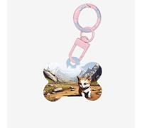 Pet Go - Medagliette identificative personalizzate con il simpatico gatto nel campo di girasoli, medagliette per cani e gatti a forma di osso, in acrilico, rosa chiaro, piccole
