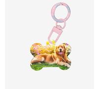 Pet Go Medagliette identificative personalizzate Golden Retriever per cani e gatti, a forma di osso, in acrilico, rosa chiaro, piccole