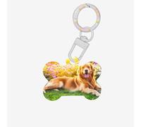 Pet Go Medagliette identificative personalizzate Golden Retriever per cani e gatti, a forma di osso, in acrilico, bianco, medie