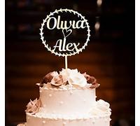 Pet-Jos Cake Topper Matrimonio in Legno Cake Topper Personalizzato con Nomi Wooden Wedding Cake Decorazione di Nozze Torta Nuziale
